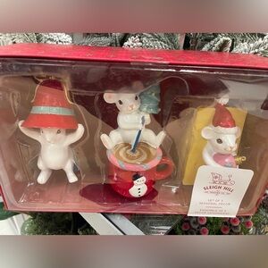 Christmas Mouse Figures Set of 3 Sleigh Hill Holiday Tabletop Decor NWT Rosin